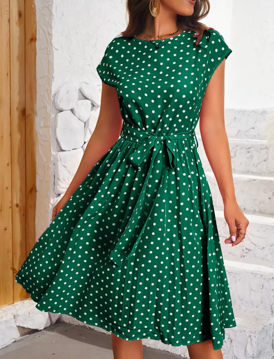 Floral Polka Dot A-Line Knee Length Dress