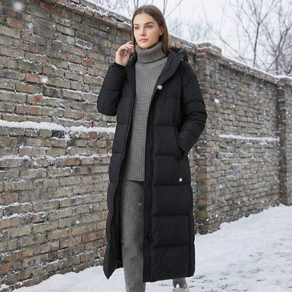 Warm Quilted Down Parka Coat with Side Pockets