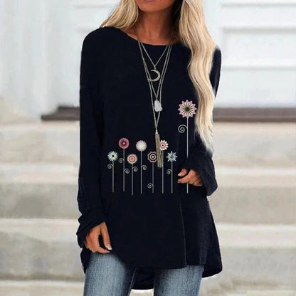 Comfortable Floral Embroidered Pullover Sweatshirt