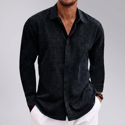 Casual Woven Shirt with Pointed Collar and Rounded Hem
