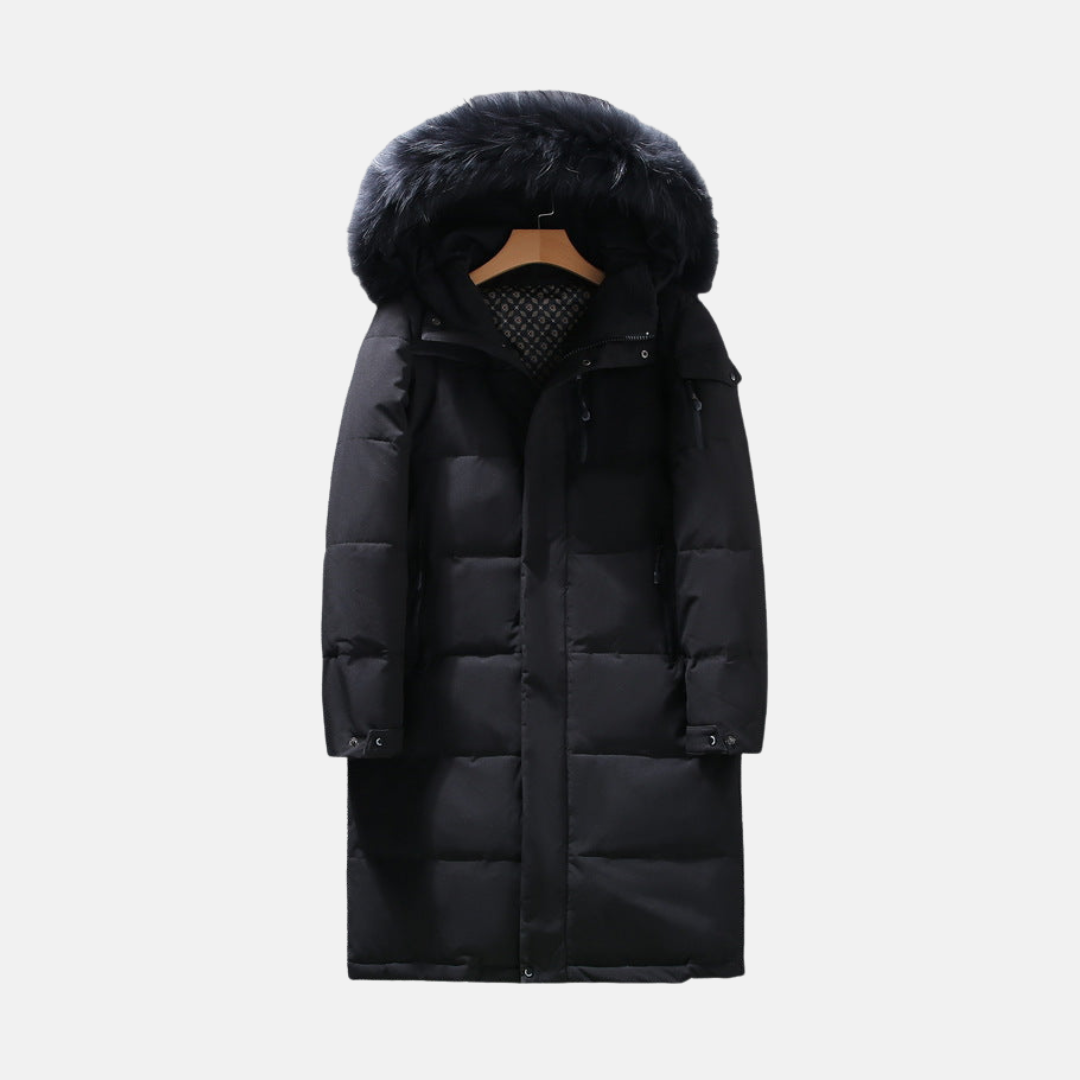 Warm Men's Long Parka Coat with Hood and Faux Fur - EasyApparels
