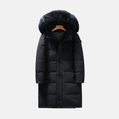 Warm Men's Long Parka Coat with Hood and Faux Fur - EasyApparels
