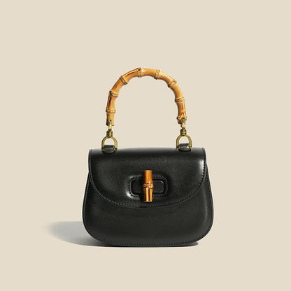 Chic Leather Bag with Wooden Handle