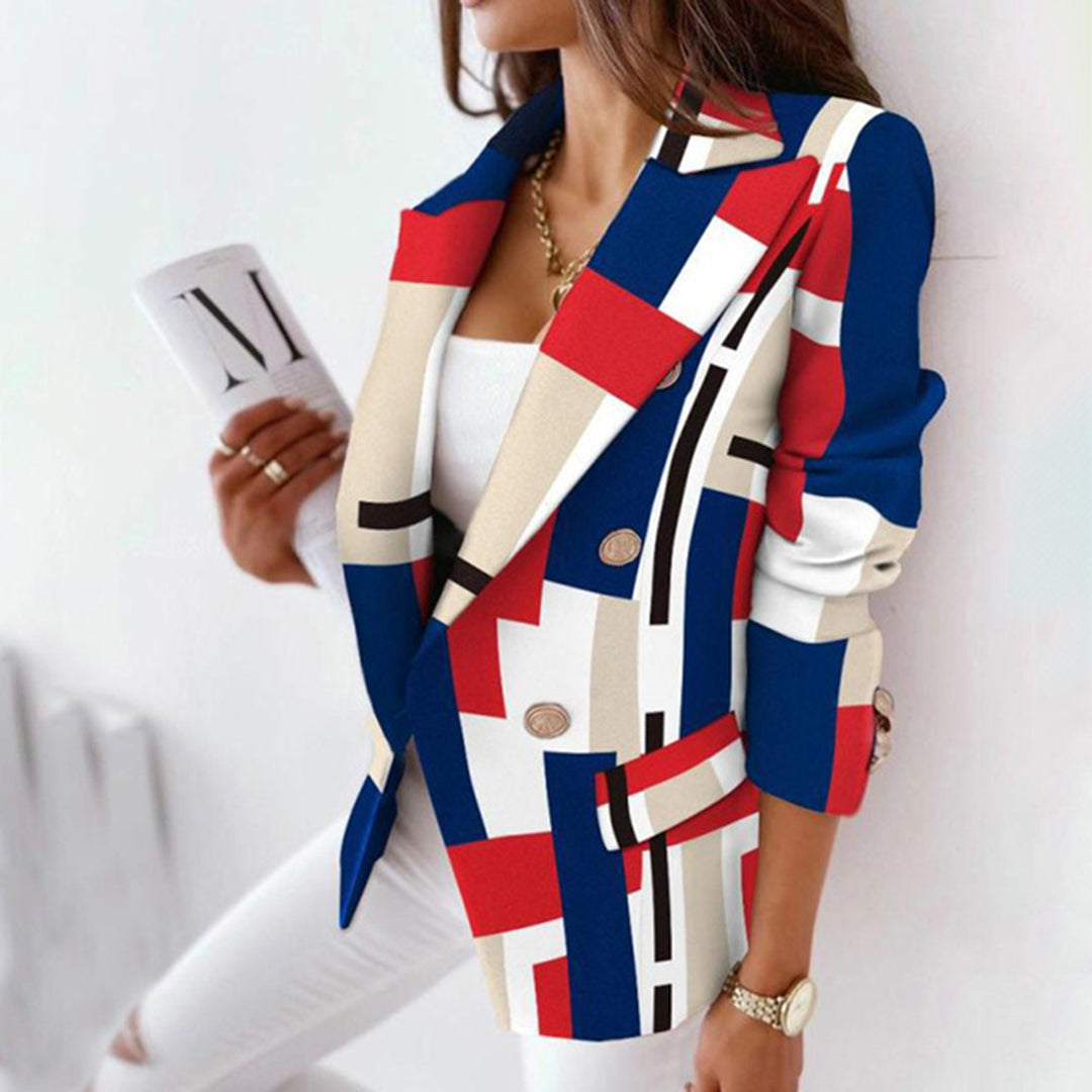 Stylish Checked Double Breasted Women's Blazer
