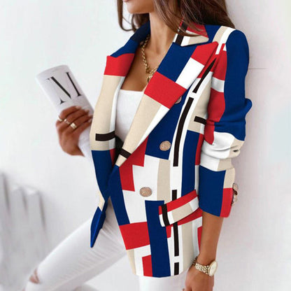 Stylish Checked Double Breasted Women's Blazer
