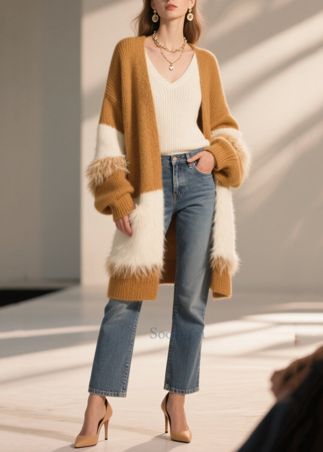 Long Faux Fur Boho Cardigan for Winter - EasyApparels