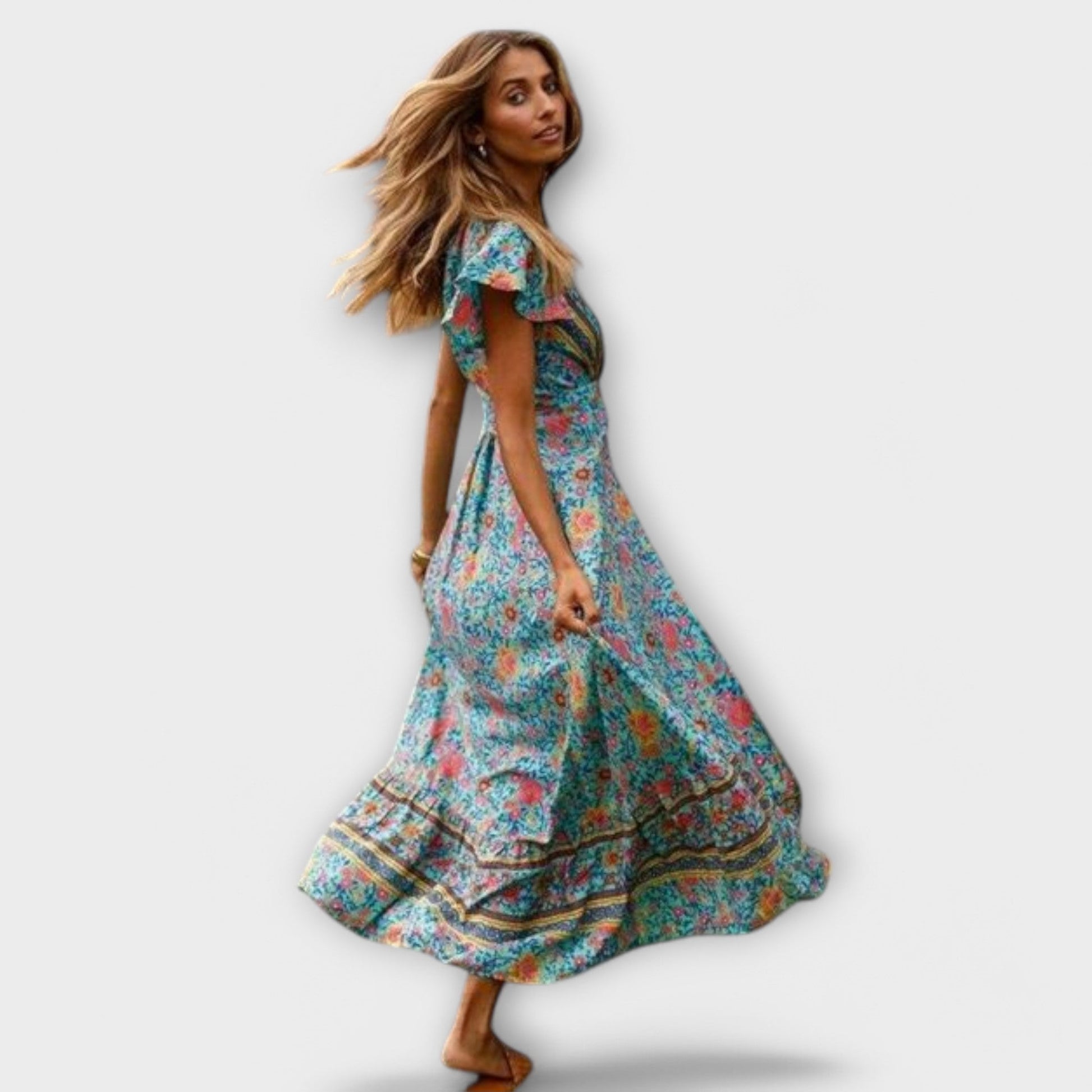 Chic Bohemian Long Dress in Lightweight Fabric - Vossary
