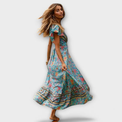 Chic Bohemian Long Dress in Lightweight Fabric - Vossary