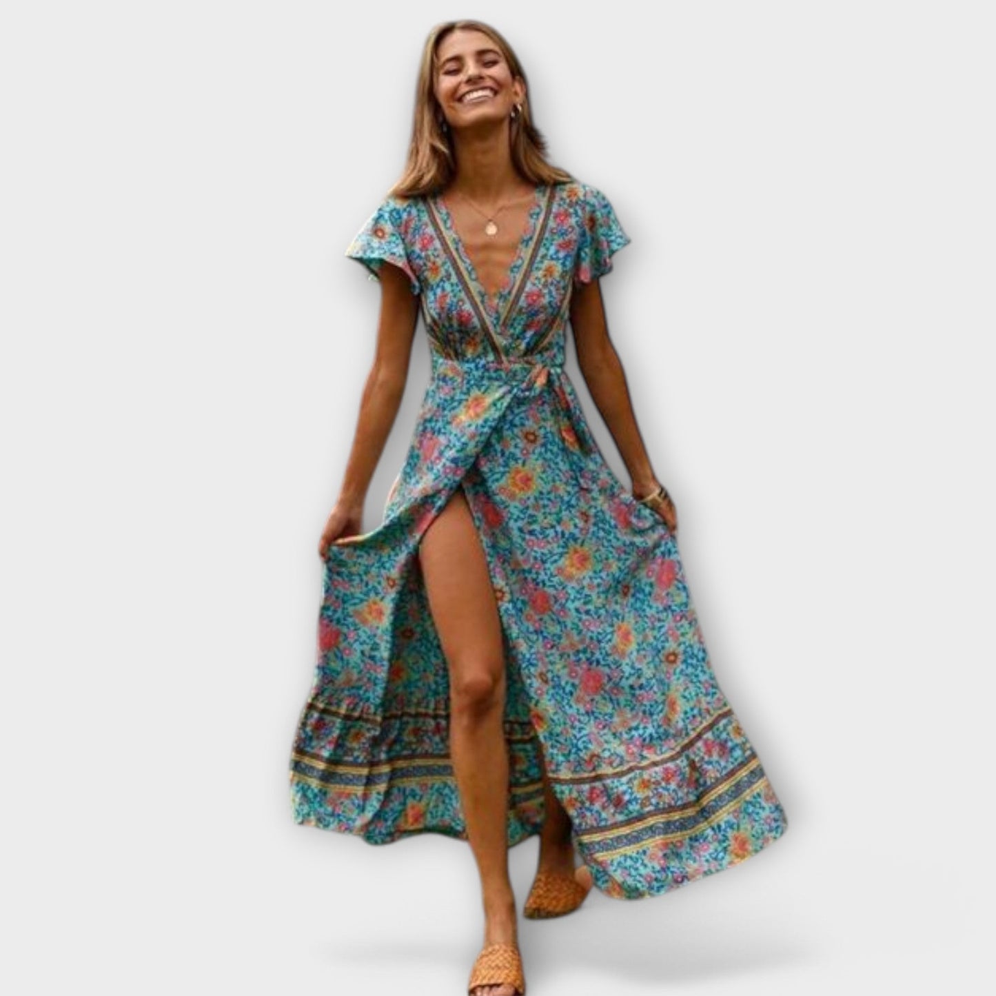 Chic Bohemian Long Dress in Lightweight Fabric