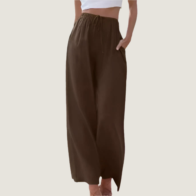 Relaxed Fit Women's Linen Pants with Elastic Waist