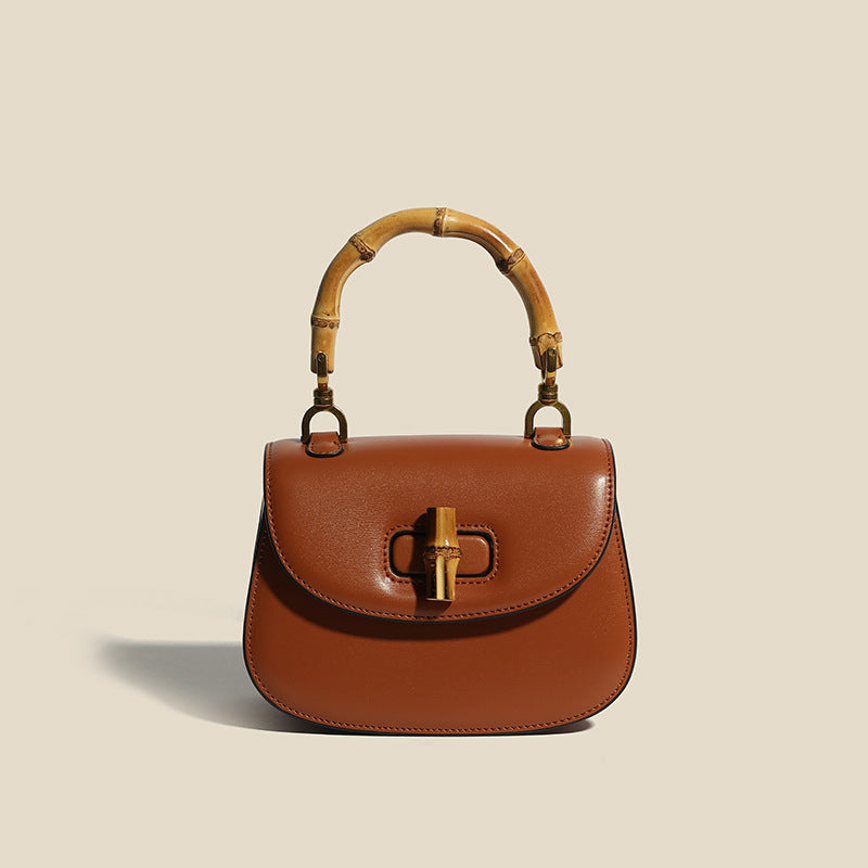 Chic Leather Bag with Wooden Handle - EasyApparels