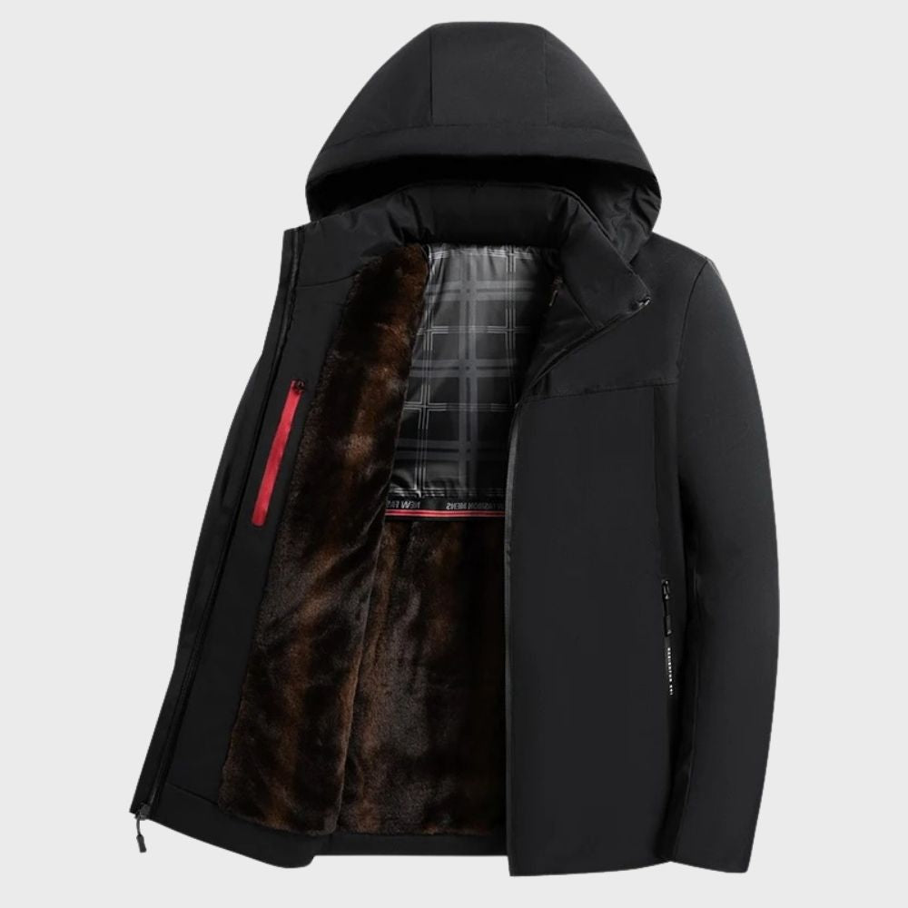 Waterproof Hooded Men's Coat with Fleece Lining