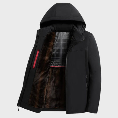 Waterproof Hooded Men's Coat with Fleece Lining