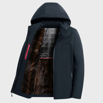 Waterproof Hooded Men's Coat with Fleece Lining