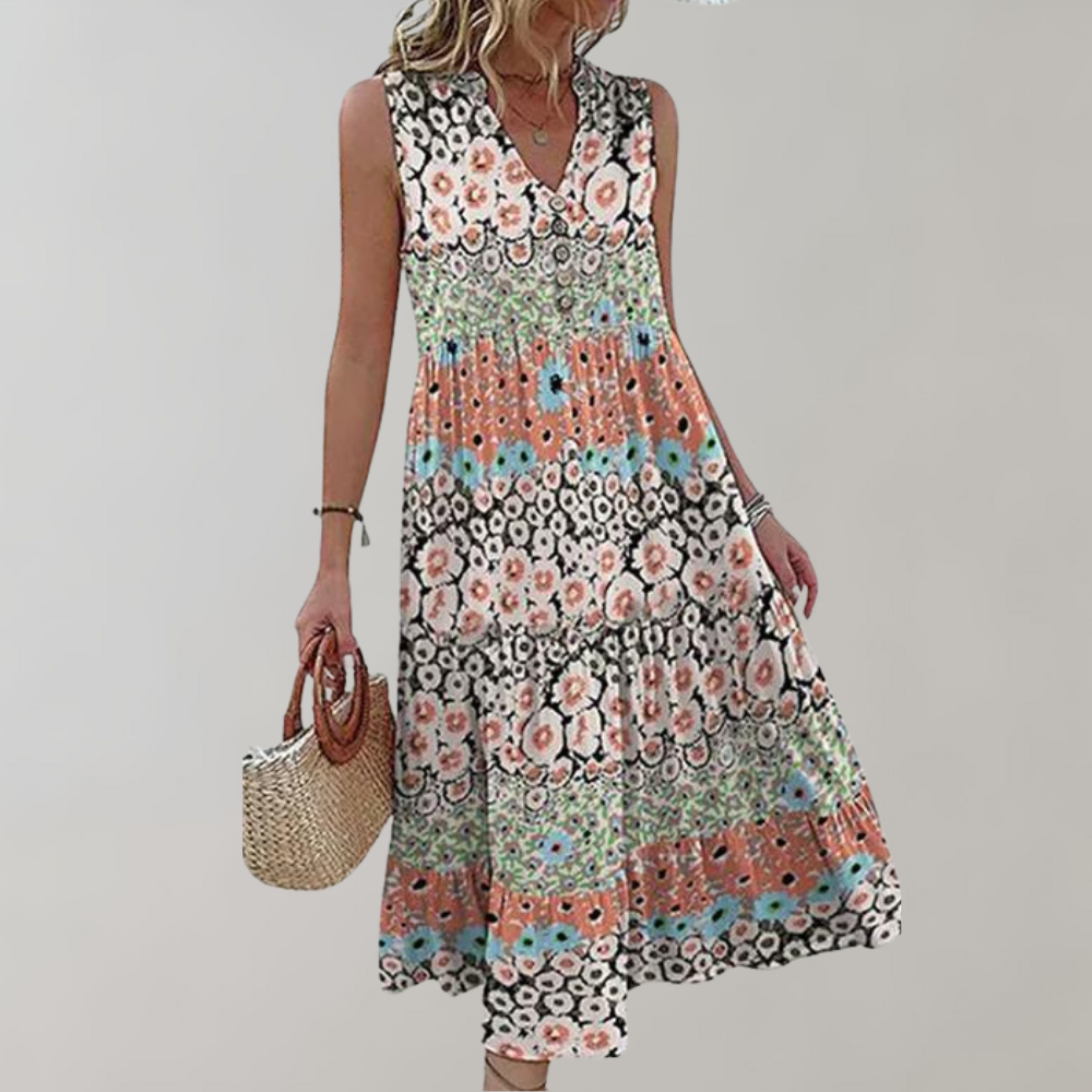 Flowy V Neck Summer Dress - EasyApparels