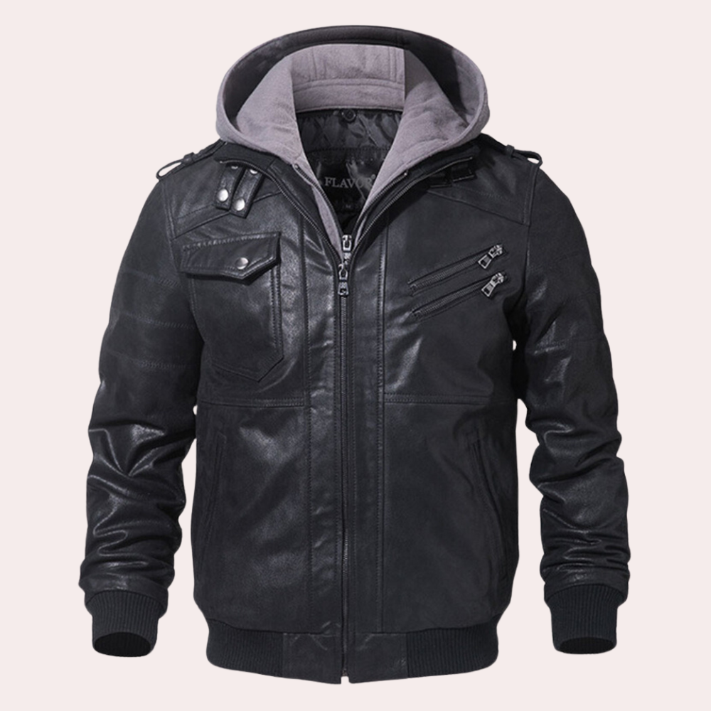 Fake Leather Padded Hoodie Jacket