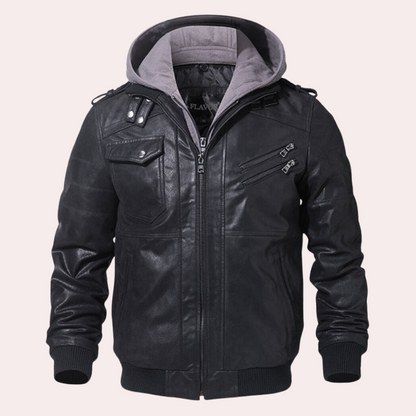 Fake Leather Padded Hoodie Jacket