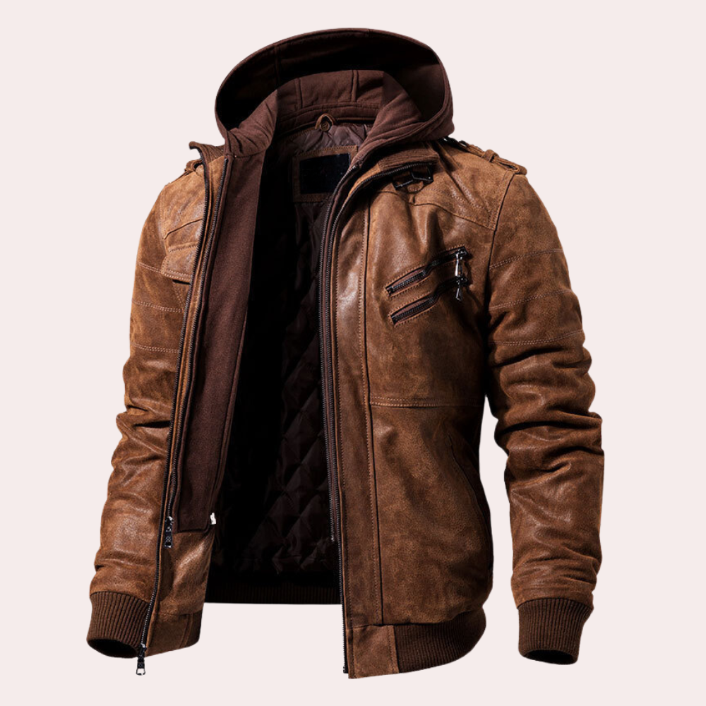 Fake Leather Padded Hoodie Jacket - EasyApparels