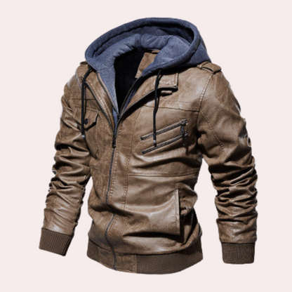 Fake Leather Padded Hoodie Jacket