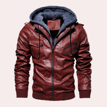 Fake Leather Padded Hoodie Jacket