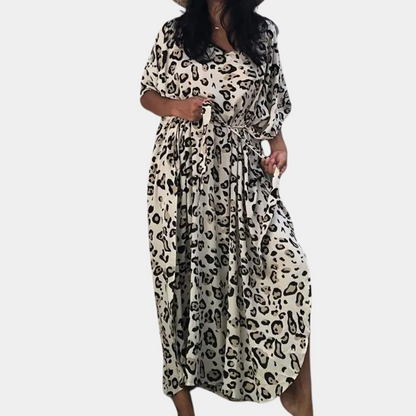 Relaxed Fit V-Neck Animal Print Maxi Dress