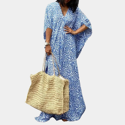 Relaxed Fit V-Neck Animal Print Maxi Dress