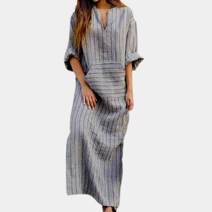 Flowy Maxi V Neck Women's Dress - EasyApparels