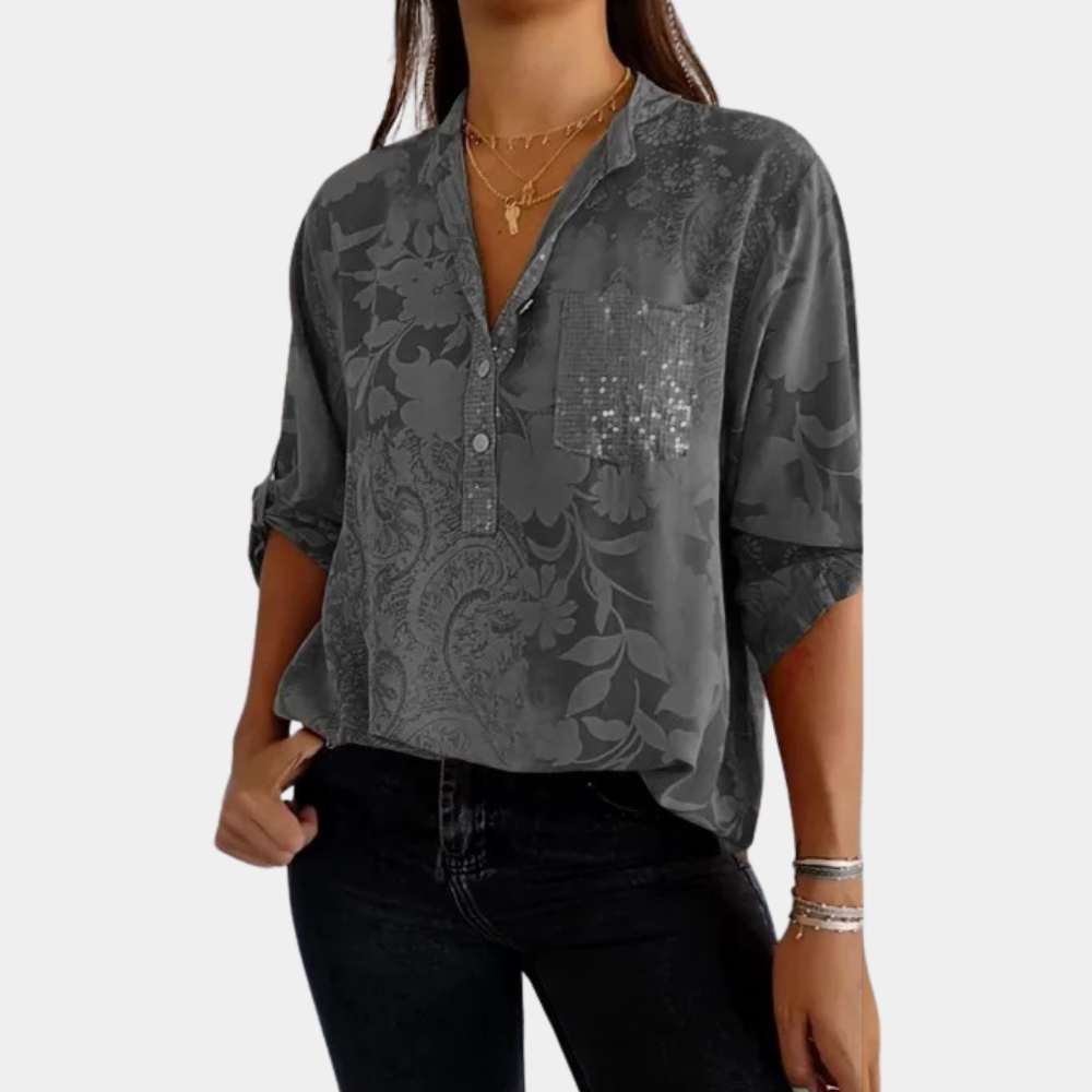 Comfortable V-Neck Women's Blouse Long Sleeve