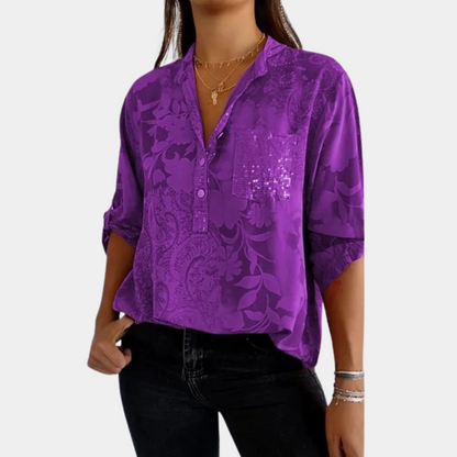Comfortable V-Neck Women's Blouse Long Sleeve
