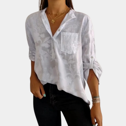 Comfortable V-Neck Women's Blouse Long Sleeve - EasyApparels