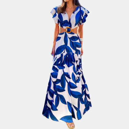 Loose Fit V-Neck Maxi Dress with Ruffles