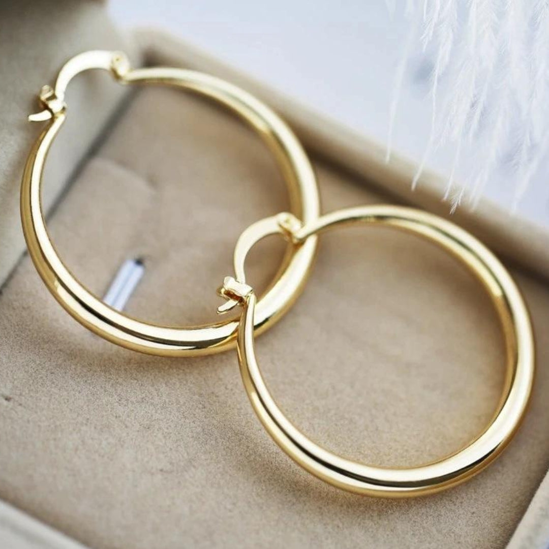 Shiny Big Gold Hoop Earrings - Vossary
