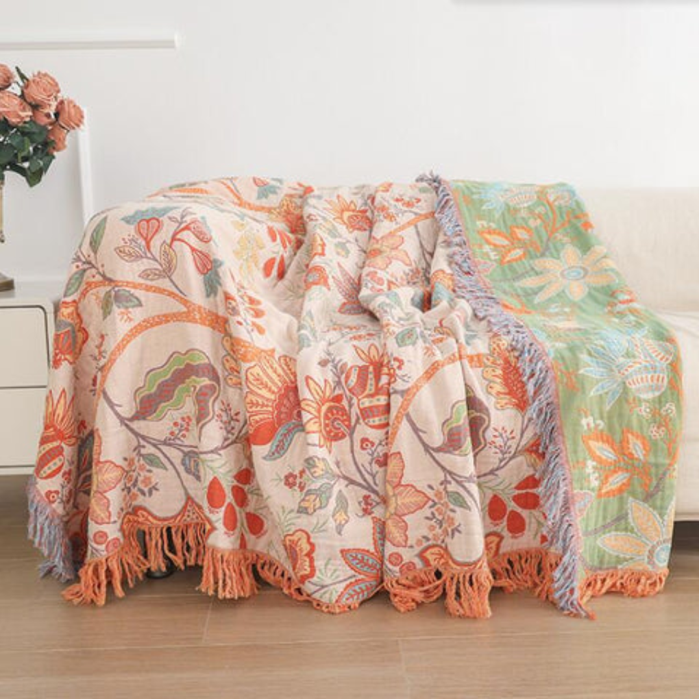 Vintage Blooming Fringe Throw Blanket