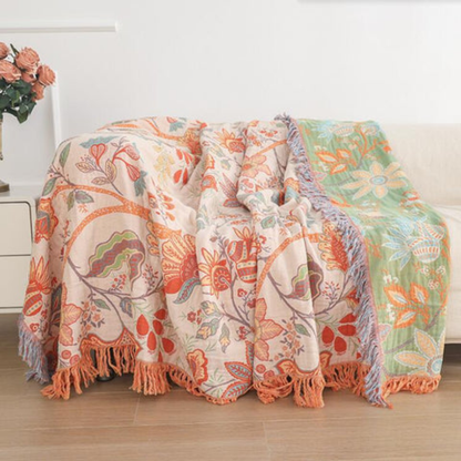 Vintage Blooming Fringe Throw Blanket