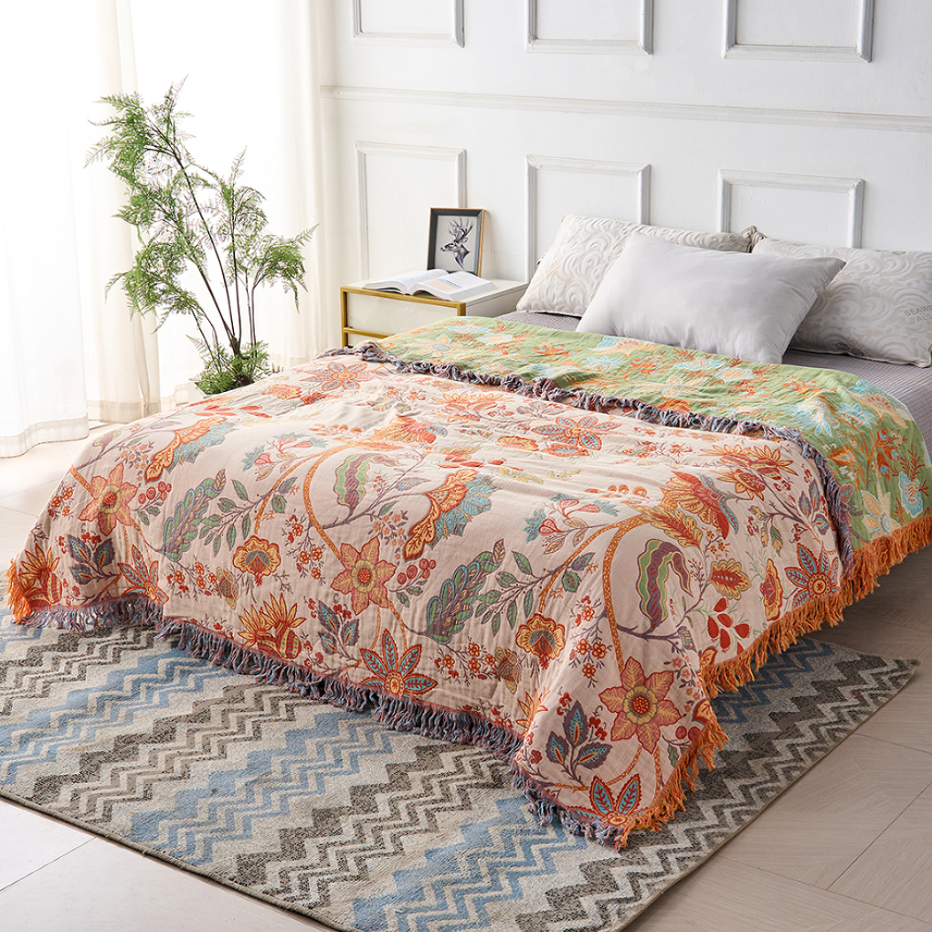 Vintage Blooming Fringe Throw Blanket - Vossary