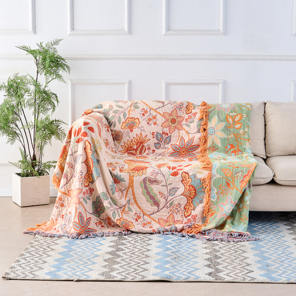 Vintage Blooming Fringe Throw Blanket