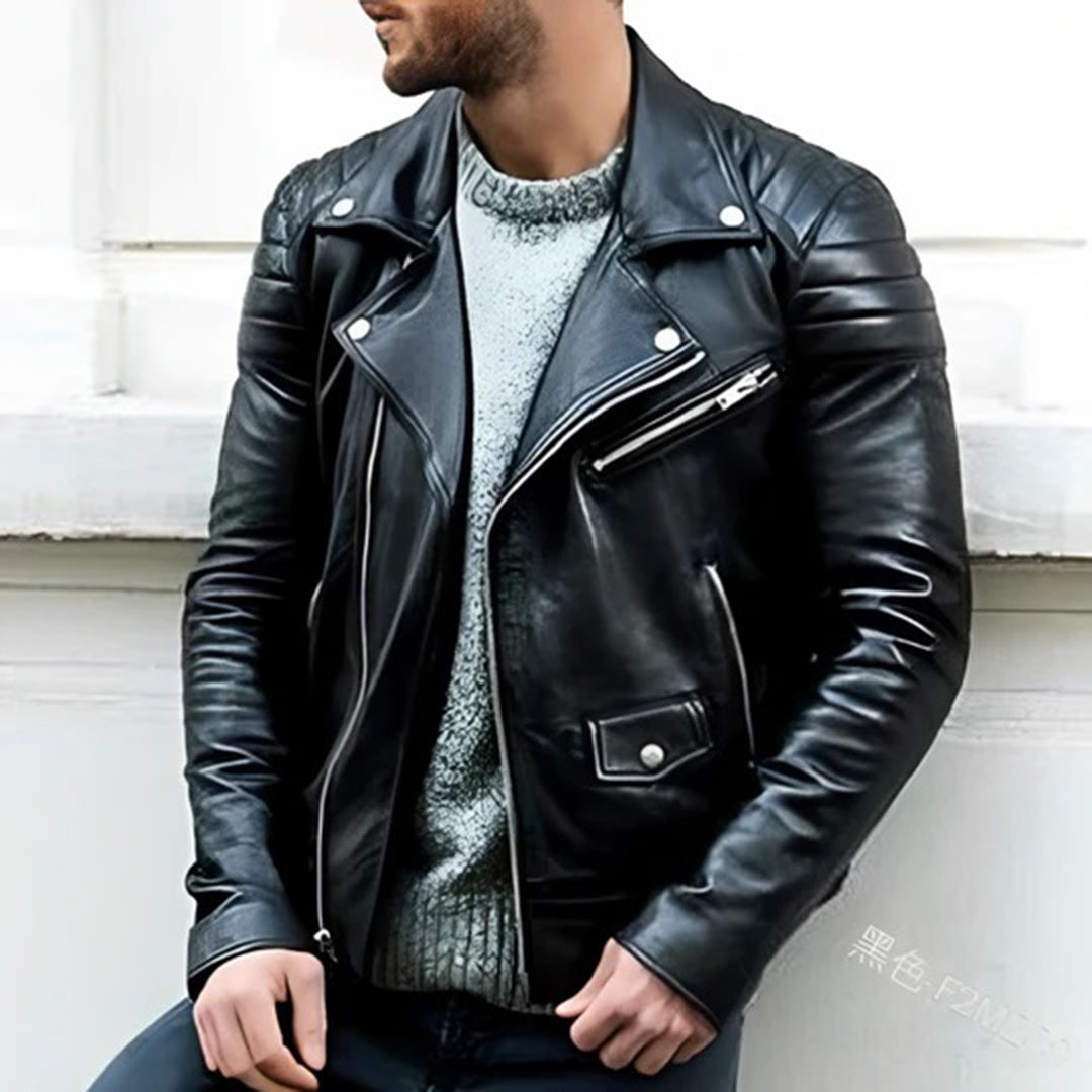Authentic Black Leather Motorcycle Jacket - Vossary