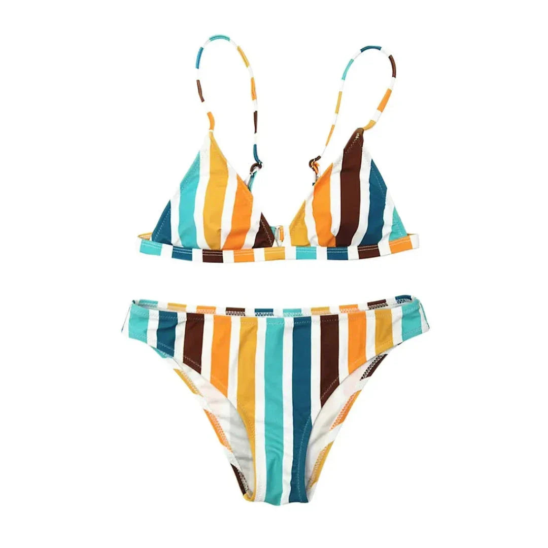 Colorful Striped Triangle Swimsuit Set