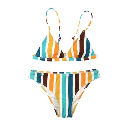 Colorful Striped Triangle Swimsuit Set