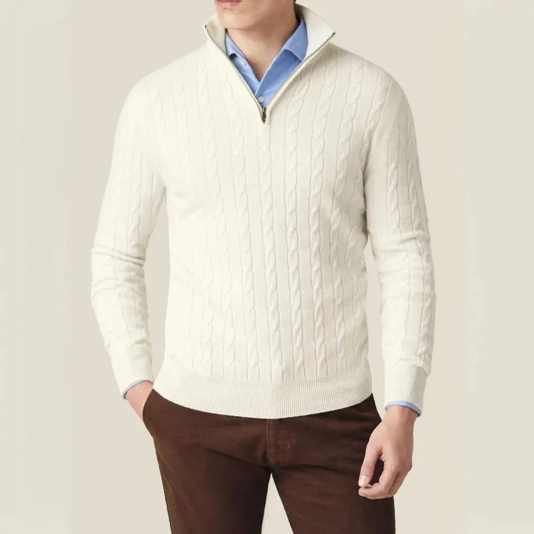 Warm Cable Knit Quarter Zip Jumper - EasyApparels
