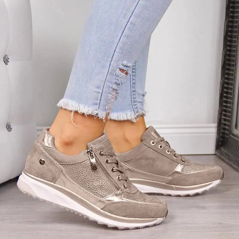 Fashionable Women's Lace Up Shoes with Zipper