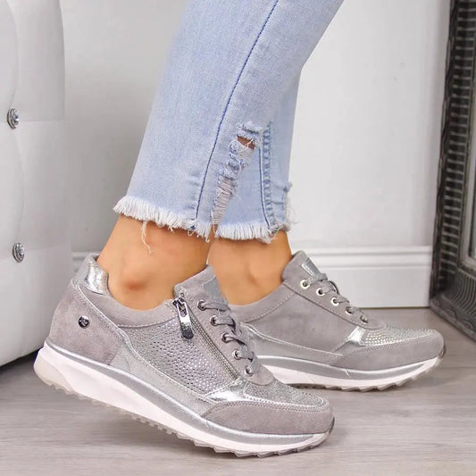 Comfortable Women's Lace Up Shoes with Zipper Closure - Vossary