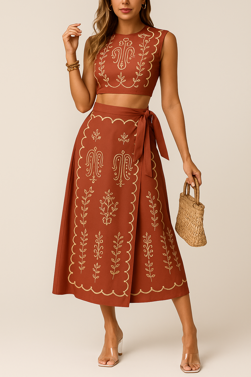 Summer Crop Top and Flowy Midi Skirt Set