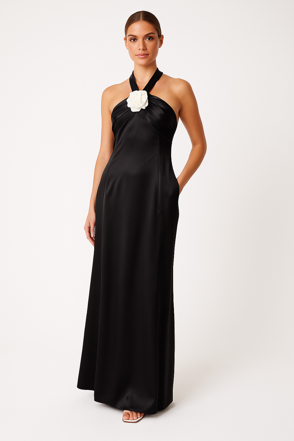 Elegant Women's Formal Maxi Dress with Floral Detail
