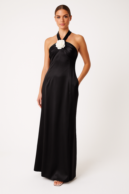 Elegant Women's Formal Maxi Dress with Floral Detail