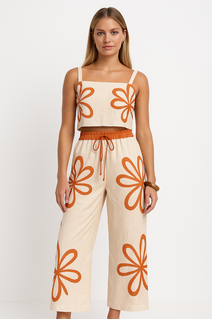Women's Comfortable Lounge Set with Floral Top and Pants