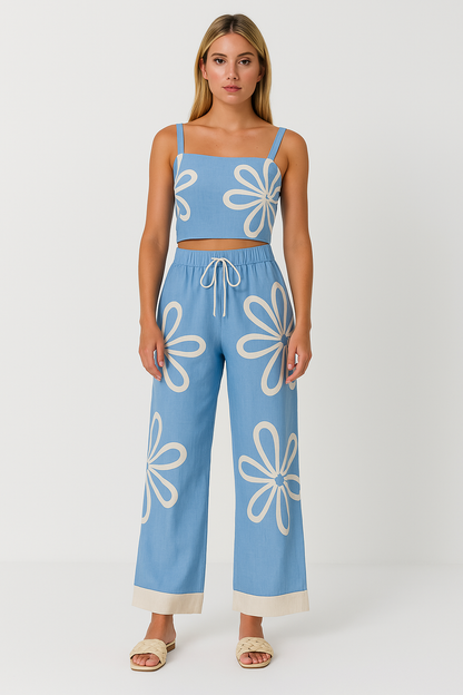 Women's Comfortable Lounge Set with Floral Top and Pants - EasyApparels