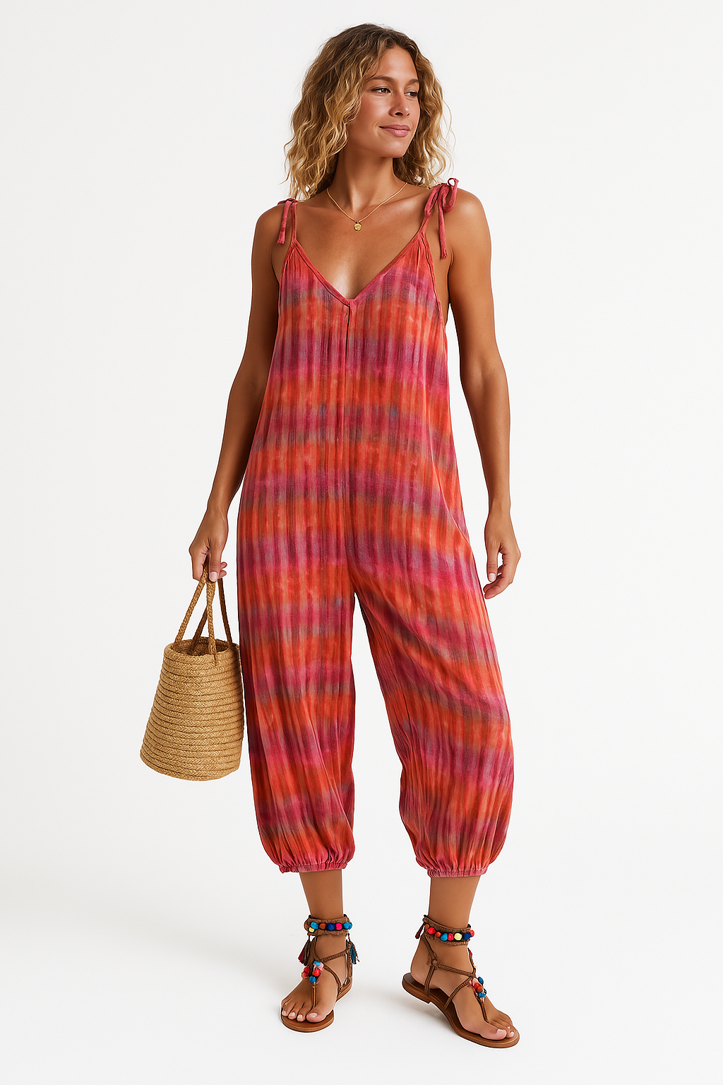 Comfortable V Neck Women's Jumpsuit with Adjustable Straps