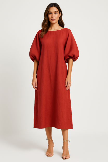 Comfortable Flowy Maxi Dress with Puff Sleeves - EasyApparels