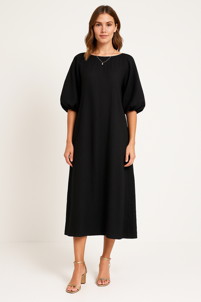 Comfortable Flowy Maxi Dress with Puff Sleeves
